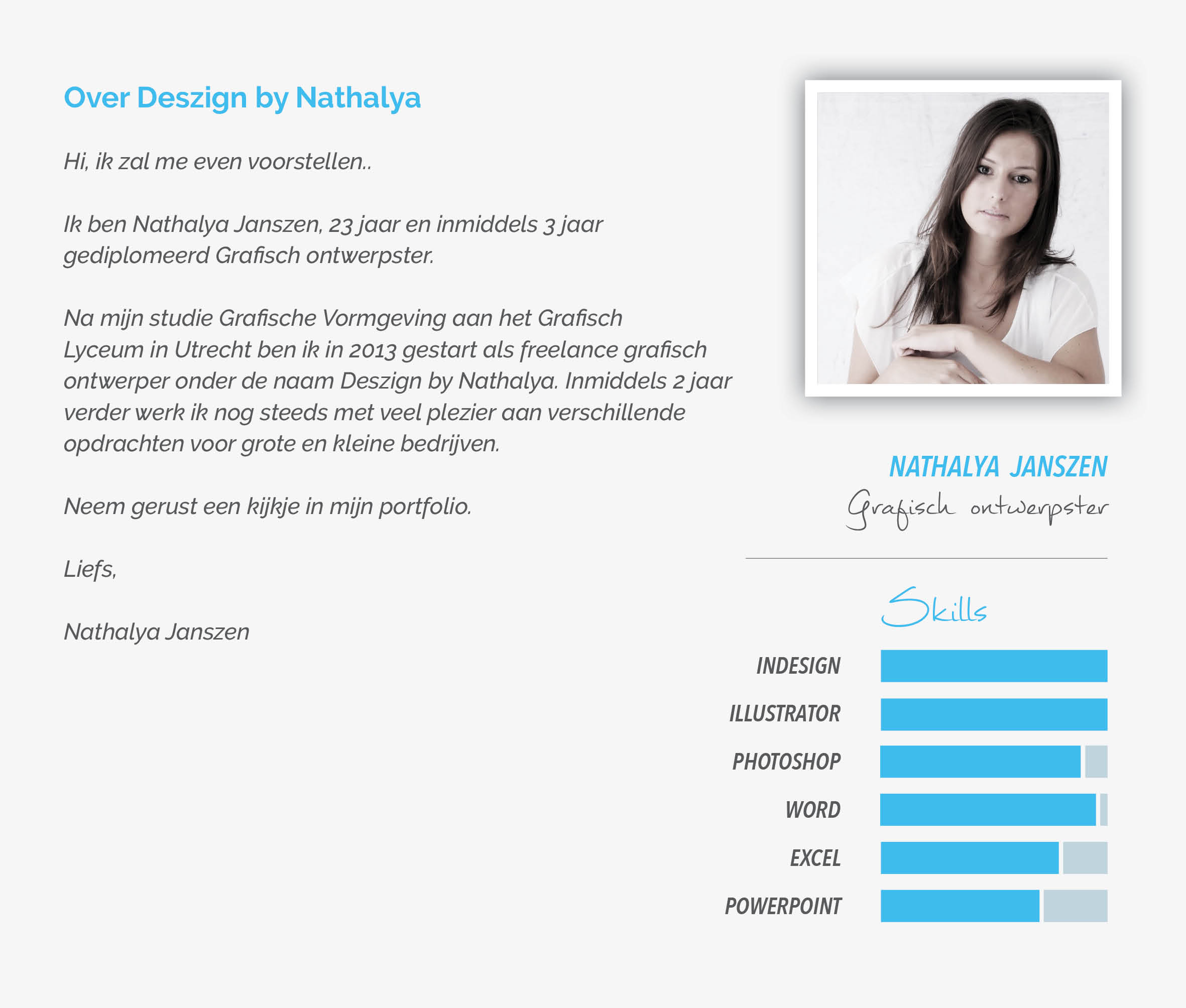 profiel nathalya, grafisch ontwerpster, over design